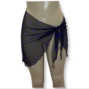 Zuliana Black With Purple Polka Dots. Lettuce Trim Sheer Tie Sarong. Made in USA